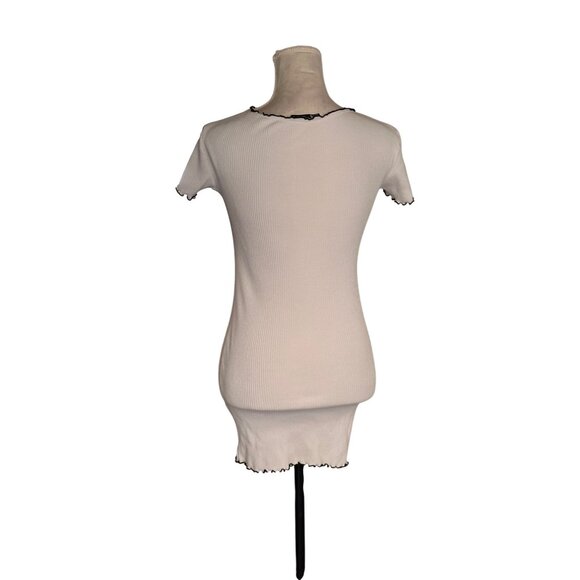 Zara White Ribbed Knit Short Sleeve Mini Dress With Black Ruffled Edges S READ - Picture 2 of 8